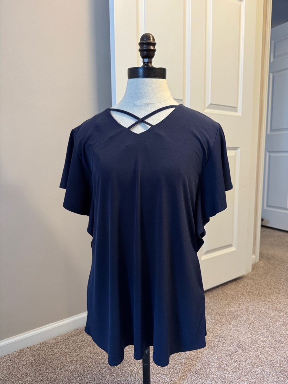 Cato Navy Women's Blouse with Flutter Sleeves